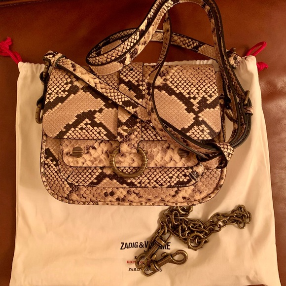 zadig voltaire Kate Wild Bag Snake Print Leather Beige Detachable Chain SOLD OUT - Picture 3 of 11